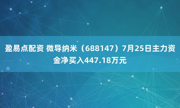 盈易点配资 微导纳米（688147）7月25日主力资金净买入447.18万元
