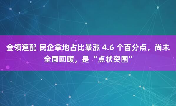 金领速配 民企拿地占比暴涨 4.6 个百分点，尚未全面回暖，是 “点状突围”